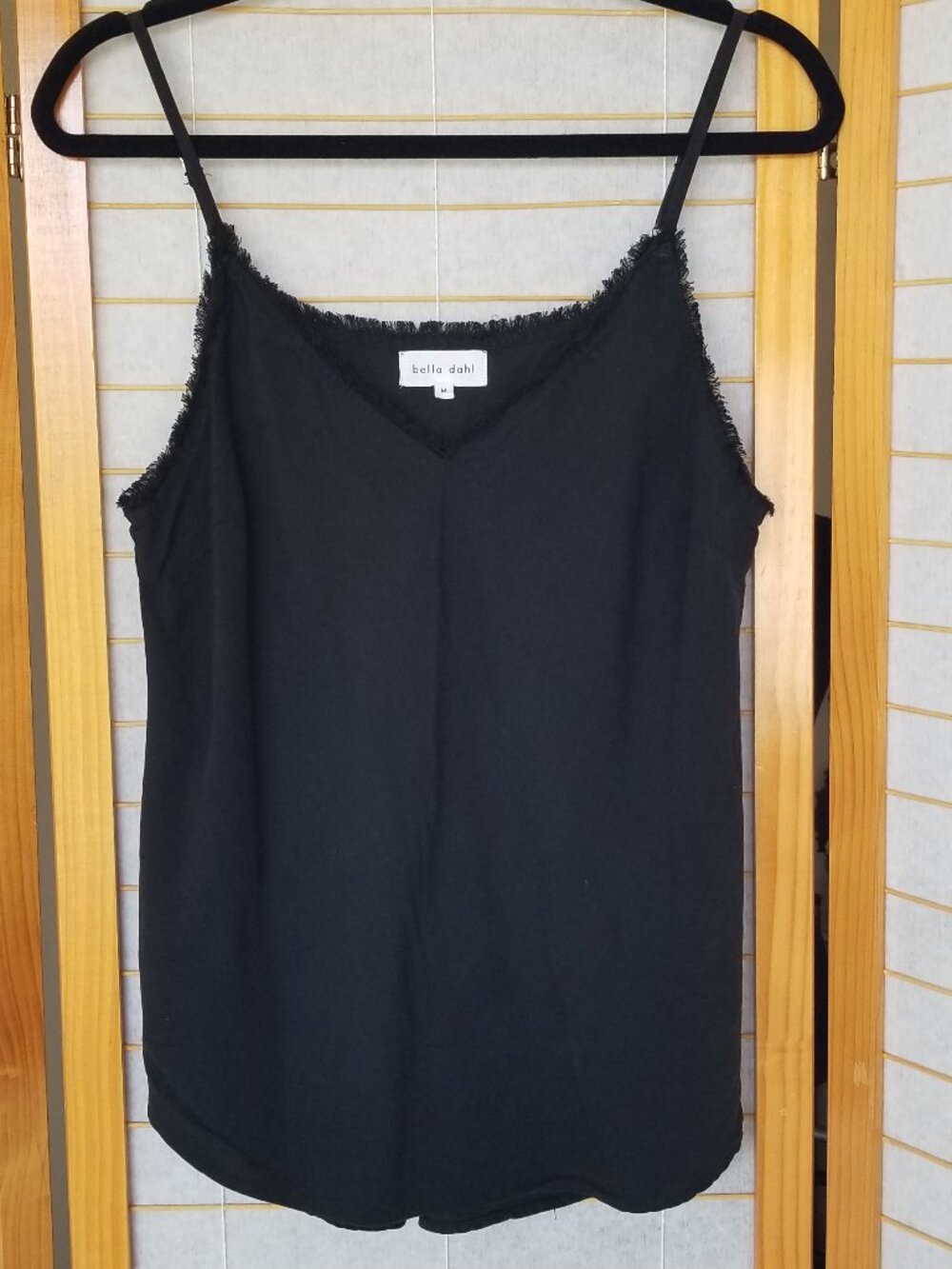 Bella Dahl Black Cami Tank Top Lyocell Fringe Boho Goth Size Medium